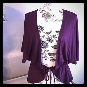 Purple open tie front top
